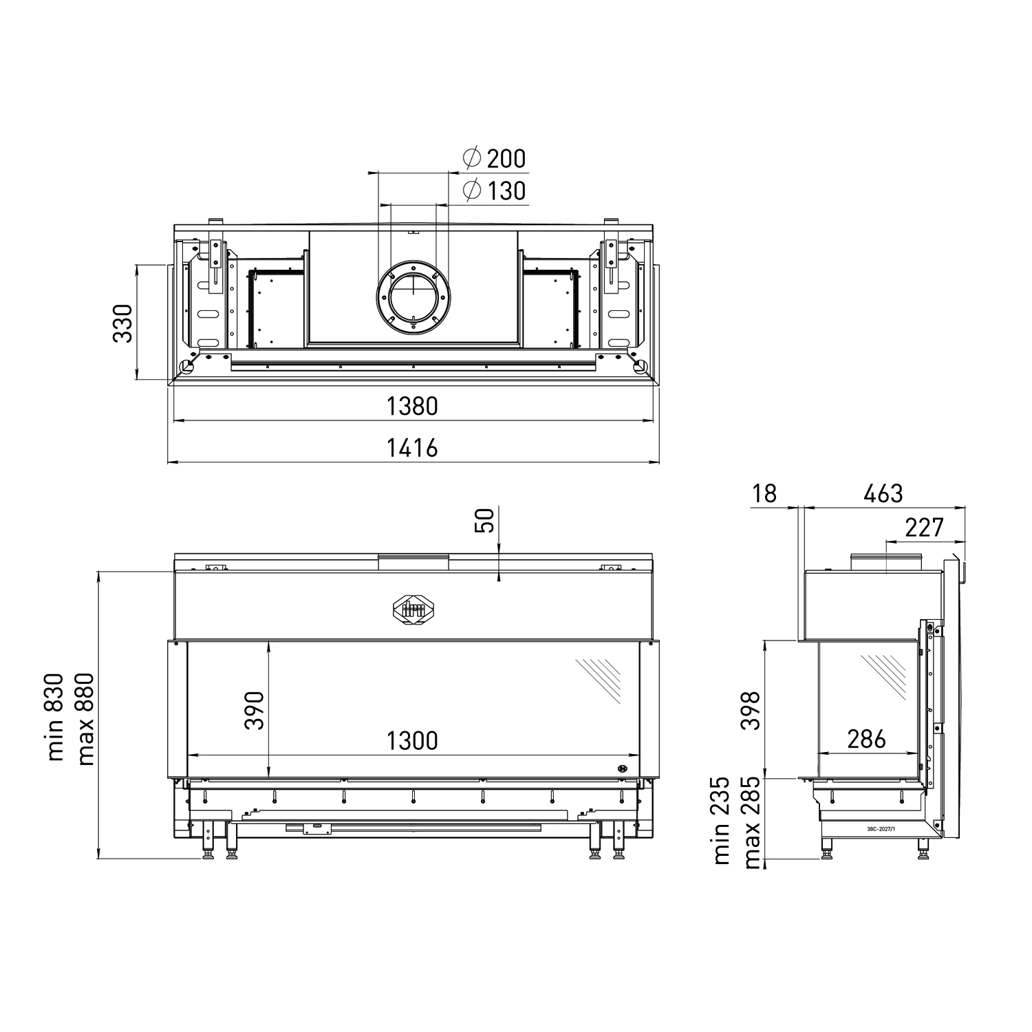 Spartherm DRU Metro 130XT/3 RCH Gas-Kamineinsatz Ceraglas schwarz G20