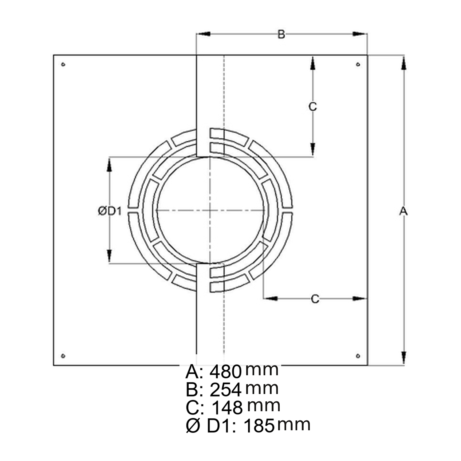 Schiedel Abdeckblende für Hinterlüftung 0-30° Ø130 mm glänzend
