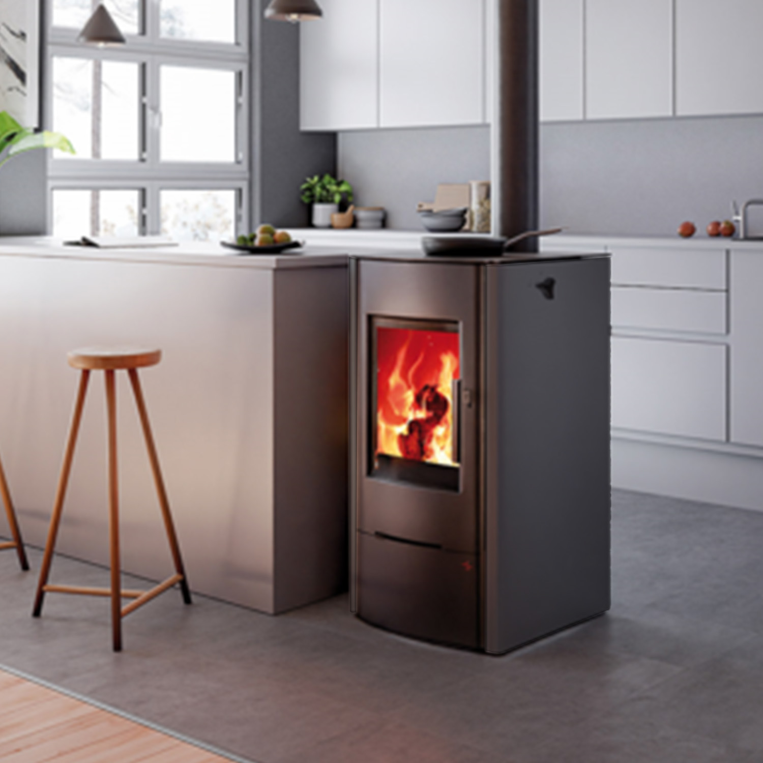 Haas+Sohn ELLMAU COOK easy Kaminofen mit Glaskeramik-Kochplatte perl-schwarz