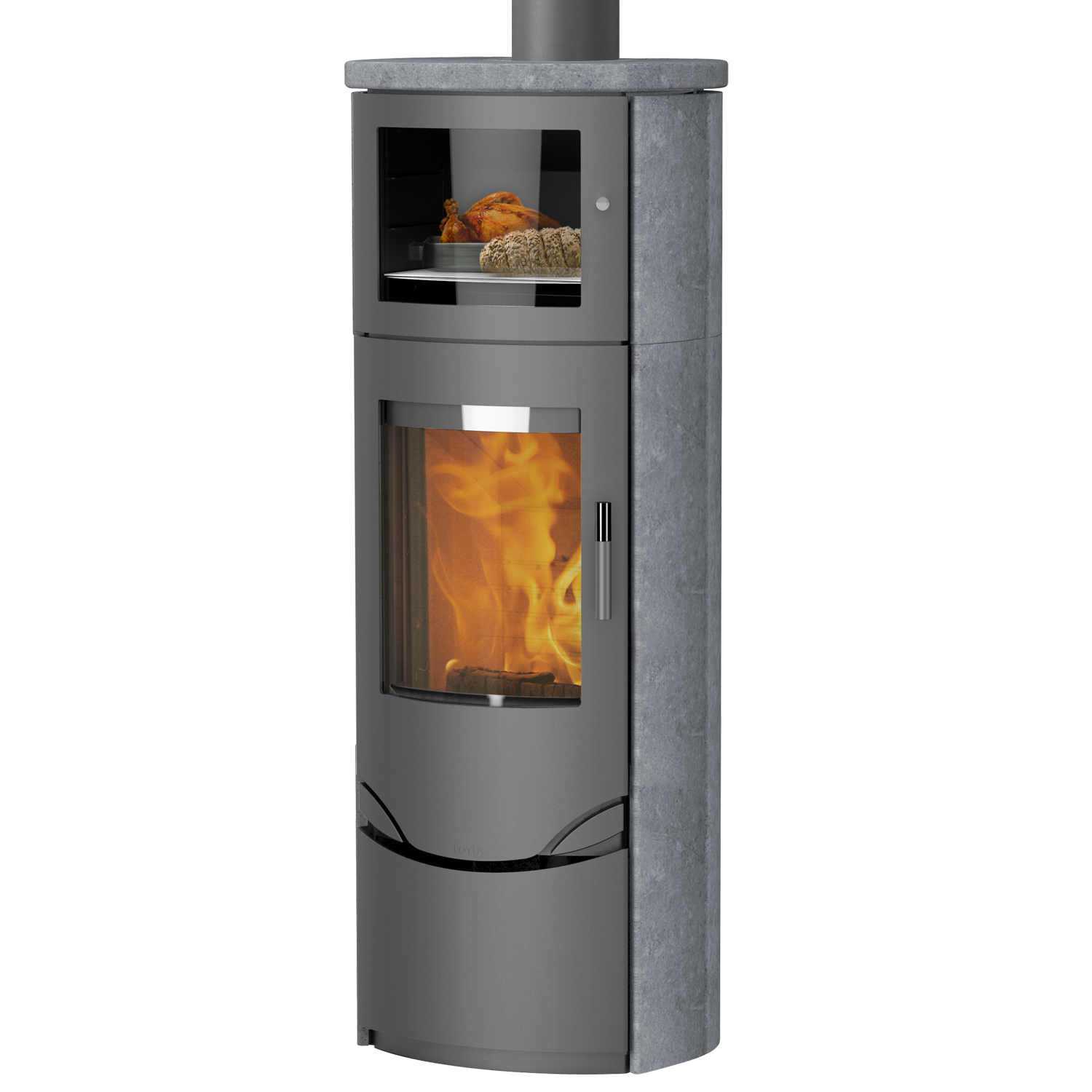 Lotus Prio 7M Kaminofen Grau/ Speckstein, Rauchabgang oben