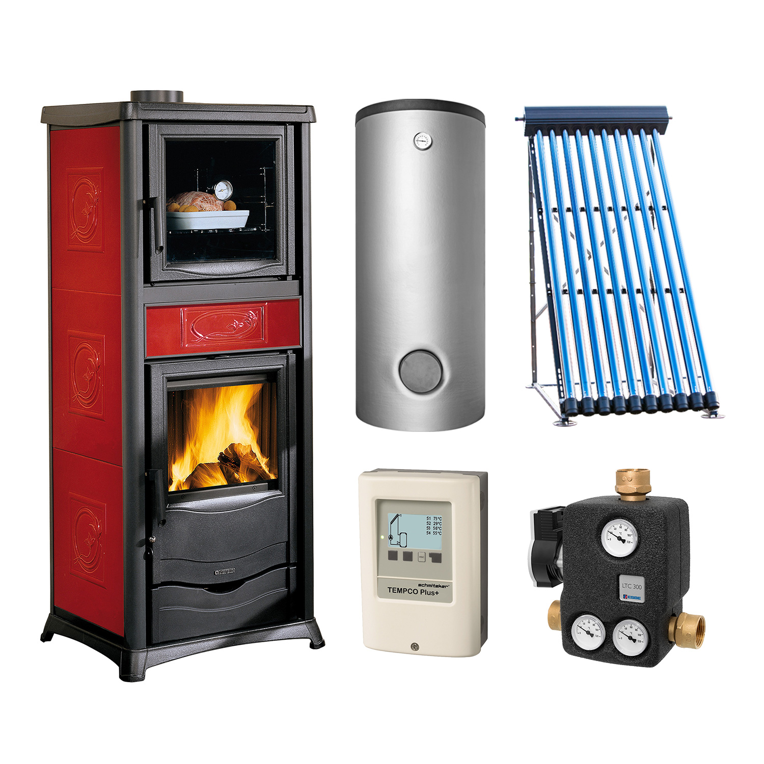 La Nordica Termorossella Plus Forno DSA 16 Liberty Bordeaux + Solarthermie-Set 4 (15,17 m²) + Pufferspeicher TPSR 825 + SWT