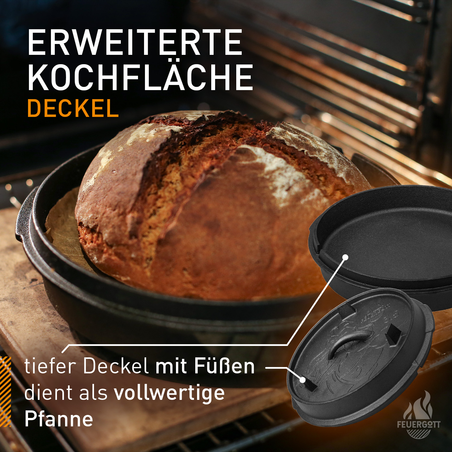 FEUERGOTT Dutch Oven 1,5 l im Set mit Ringreiniger und Deckelheber