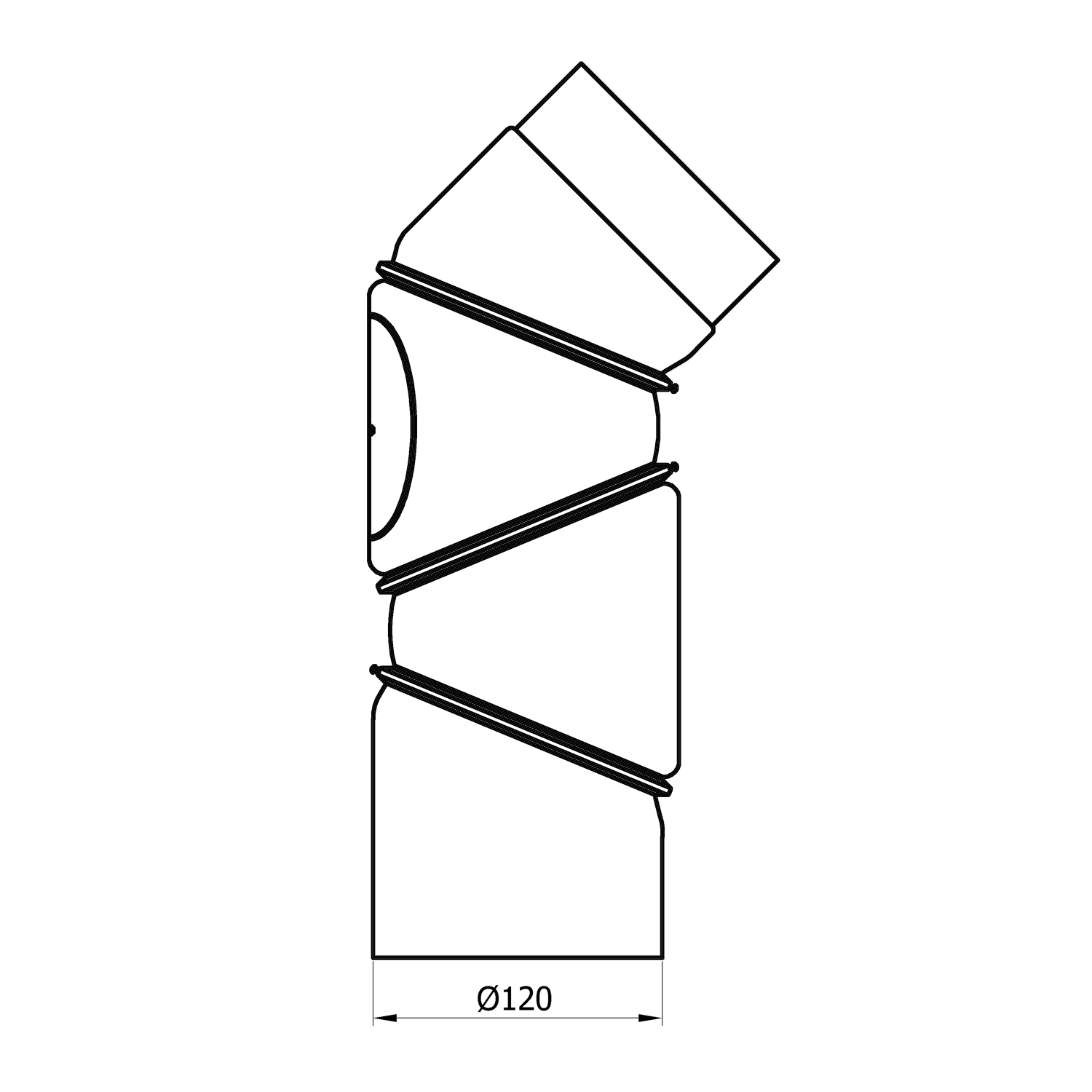 Raik Basic Mulitbogen 120mm schwarz mit Tür – 4teilig für Rauchrohr / Ofenrohr