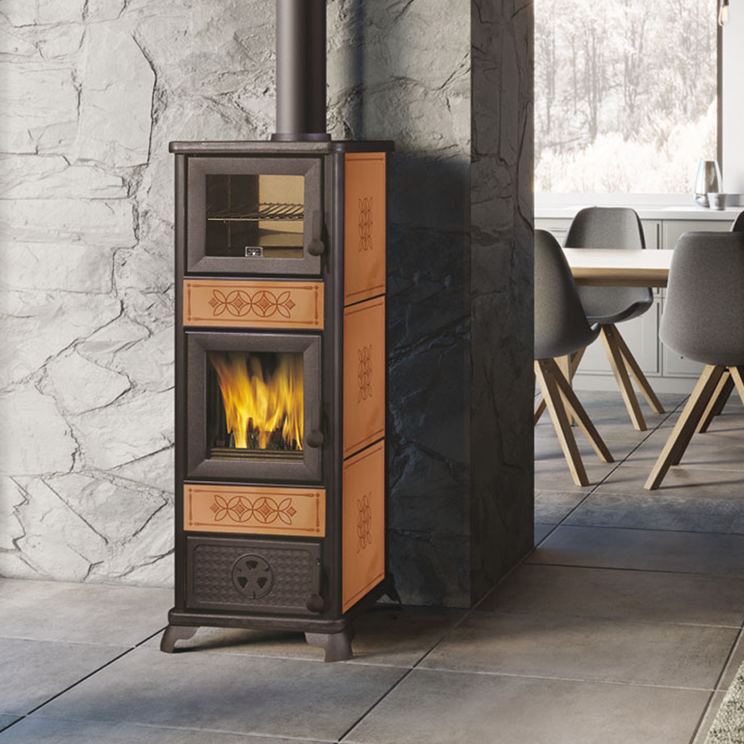 EK63 Decor C Evo Kaminofen Keramik leder