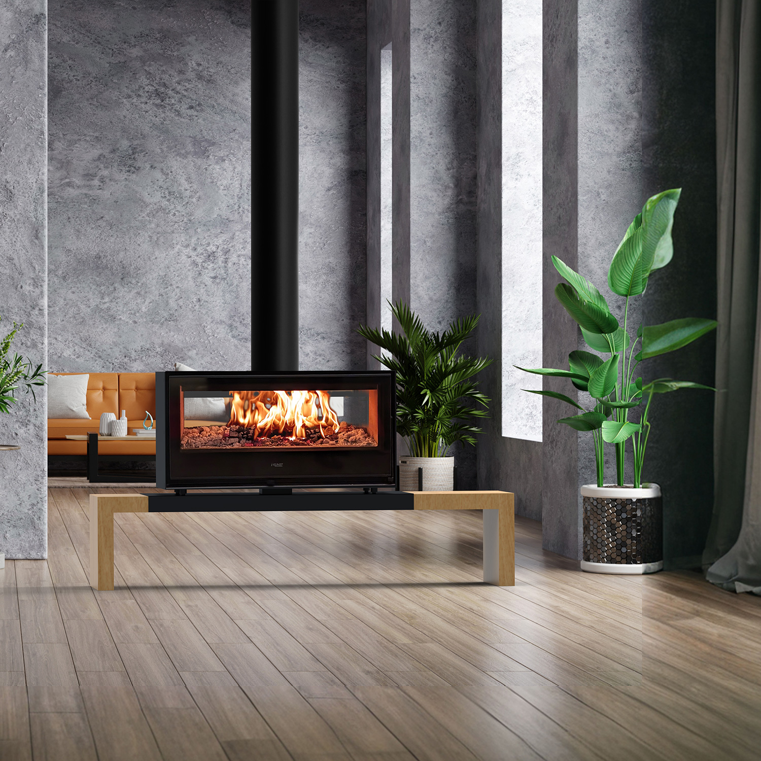 Kunst Stoves Vista Kaminofen mit Holzbank 115 cm