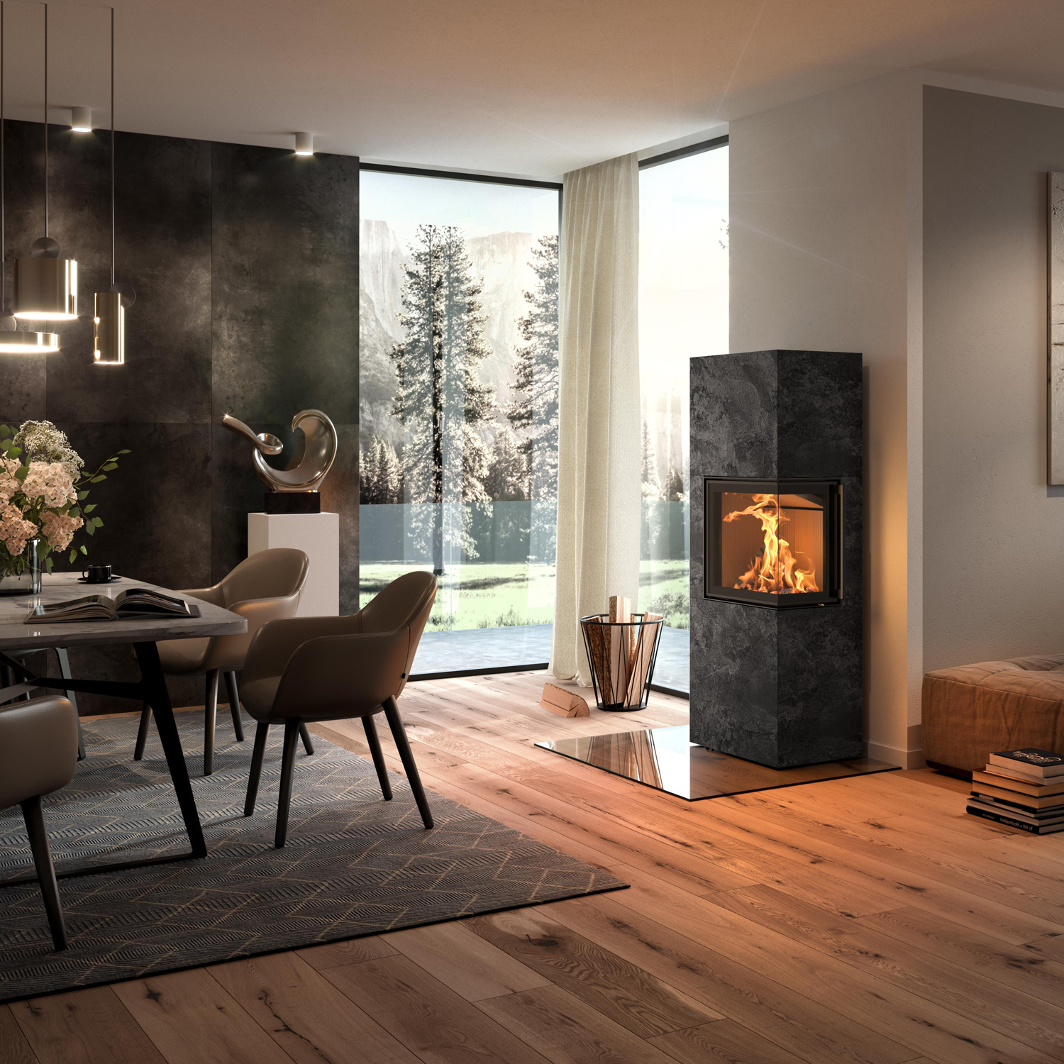 Spartherm Lungo 2R Kaminofen Keramik Krater riverwashed