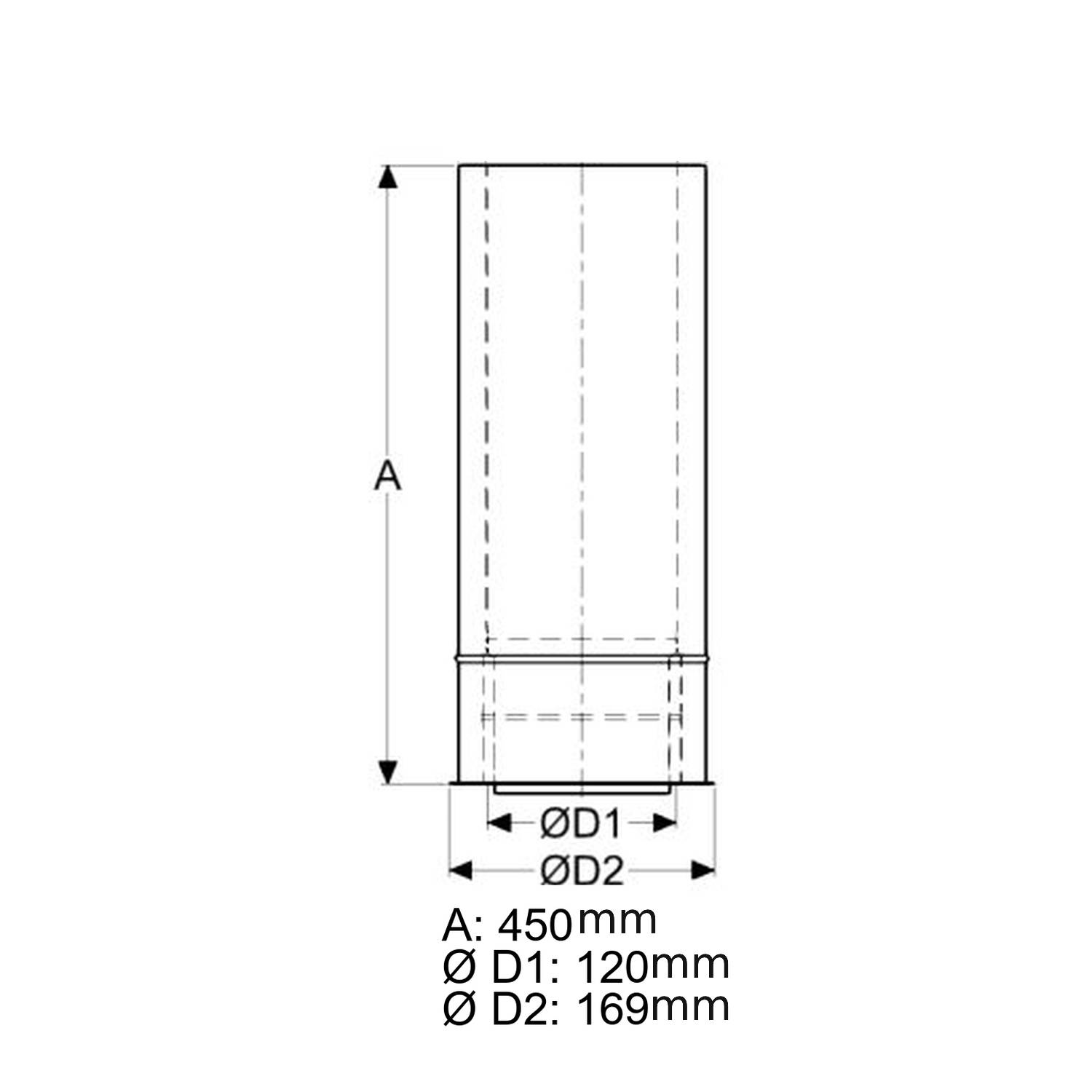 Schiedel Doppelwandfutter Ø120 gedämmt, kürzbar für ICS Ø150 mm doppelwandig glänzend