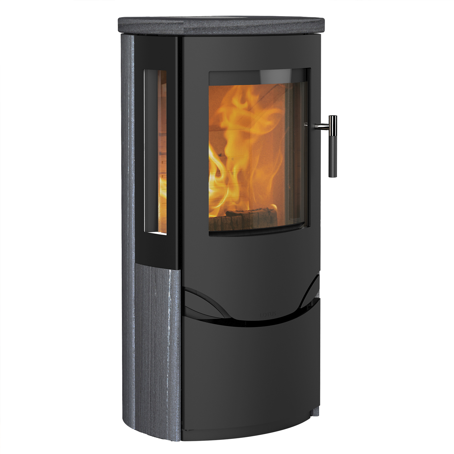 Lotus Prio 6 Kaminofen Schwarz/ Indian Night, Rauchabgang hinten Lotus Prio 6 Kaminofen Schwarz/ Indian Night, Rauchabgang hinten