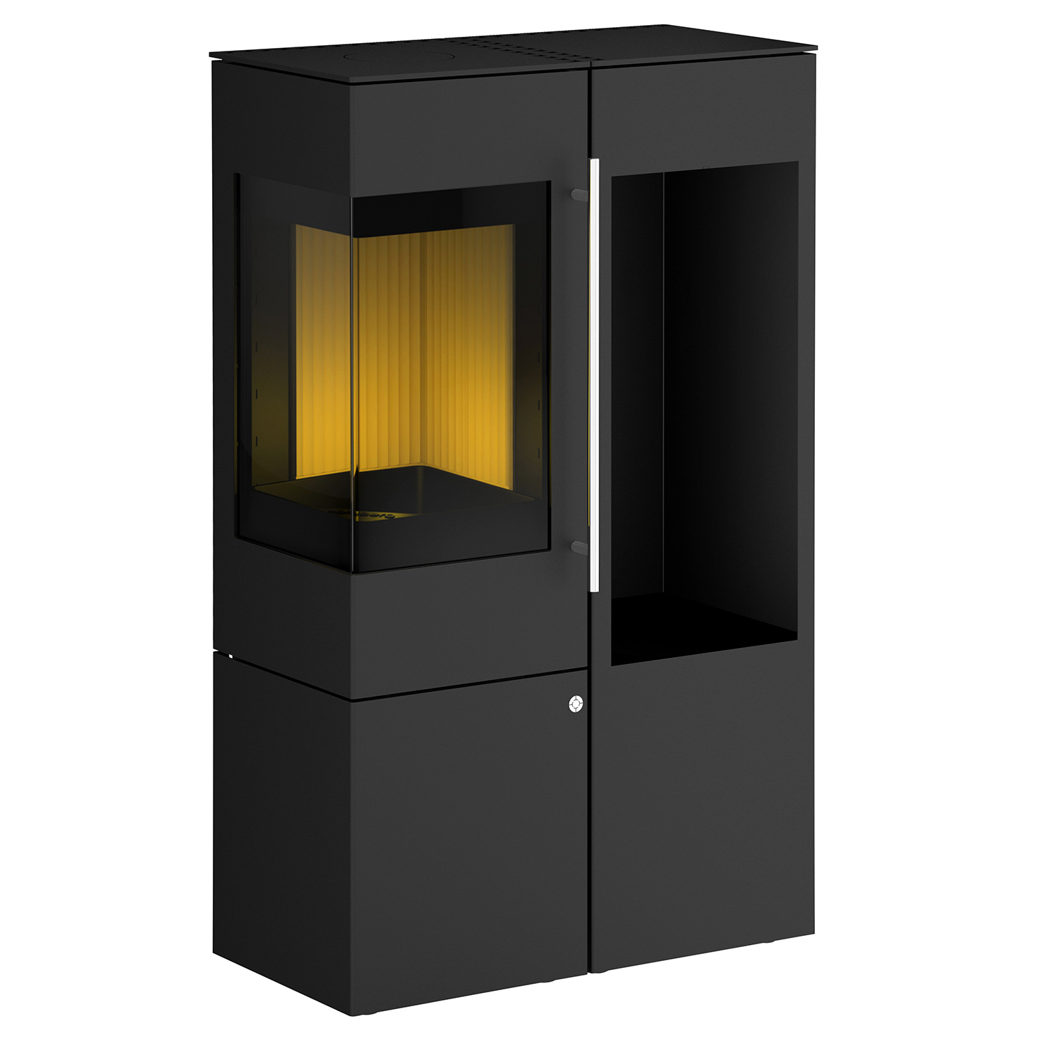 Olsberg Ipala Smart Compact Kaminofen Stahl schwarz, Türanschlag links, Stahltür mit Holzregal rechts Olsberg Ipala Smart Compact Kaminofen Stahl schwarz, Türanschlag links, Stahltür mit Holzregal rechts