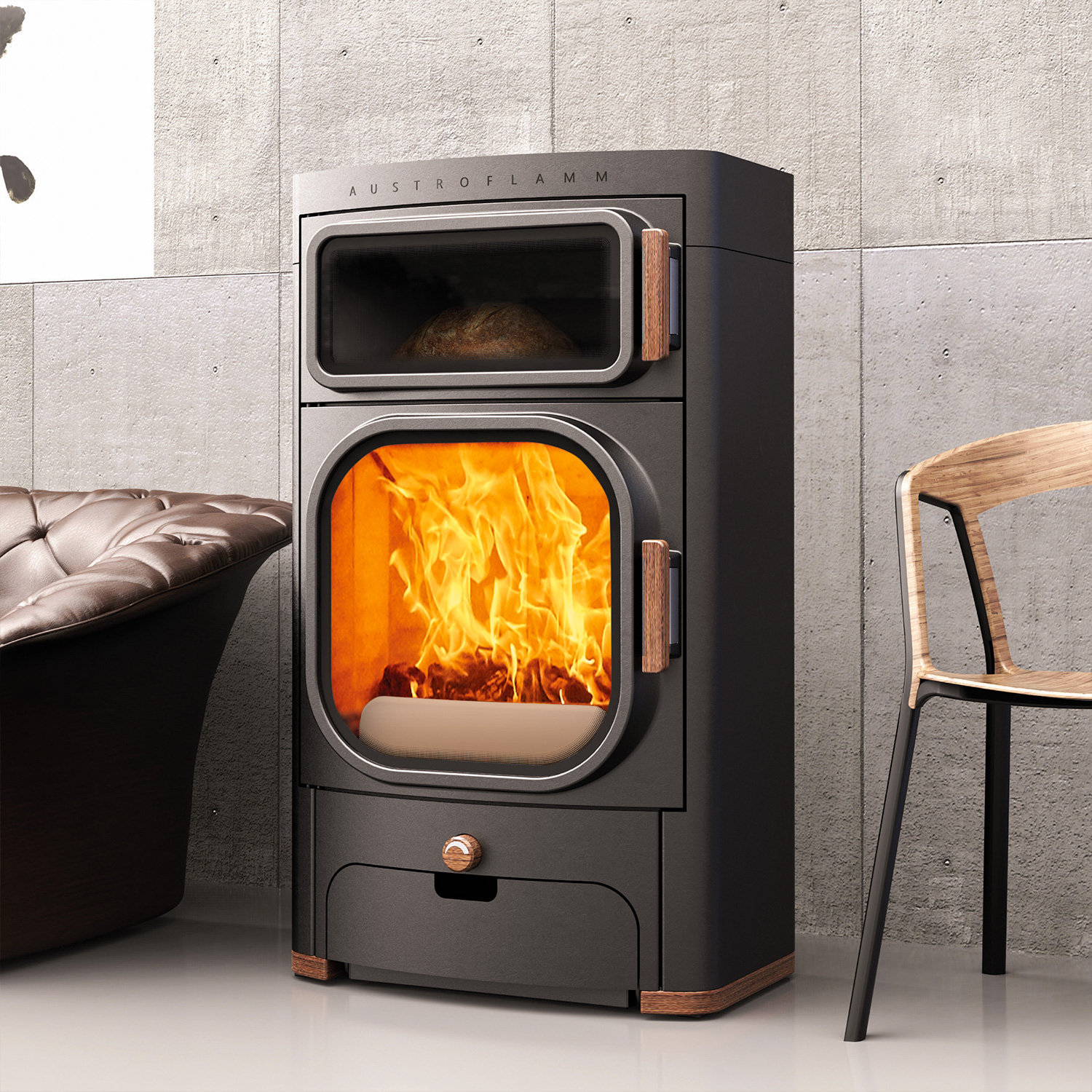 Austroflamm Heidi Back Kaminofen Stahl Schwarz RR hinten 2022 RESTPOSTEN + 1 m³ Kaminholz gratis