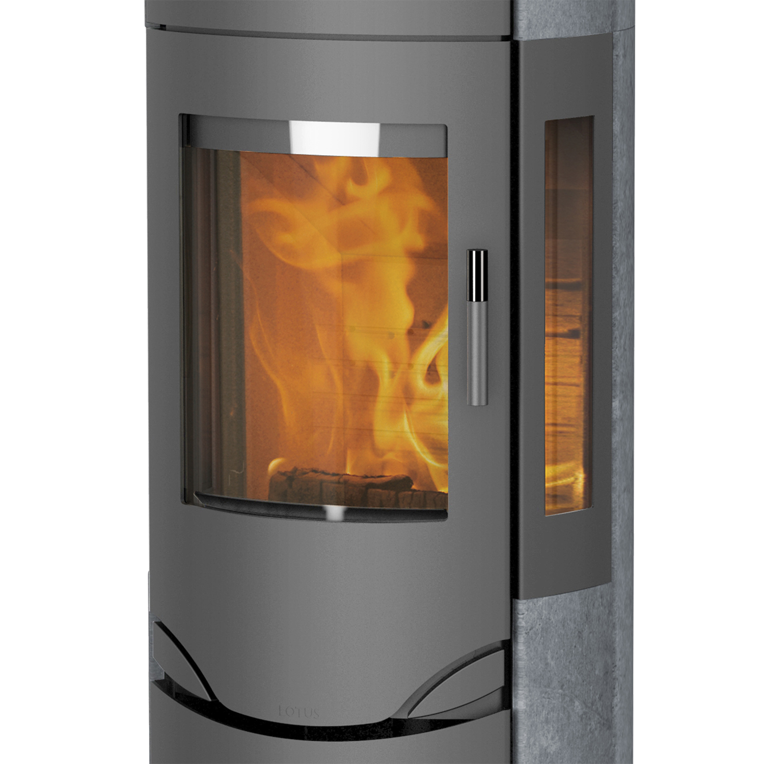 Lotus Prio 7M Kaminofen Grau/ Speckstein/ Seitenglas, Rauchabgang oben
