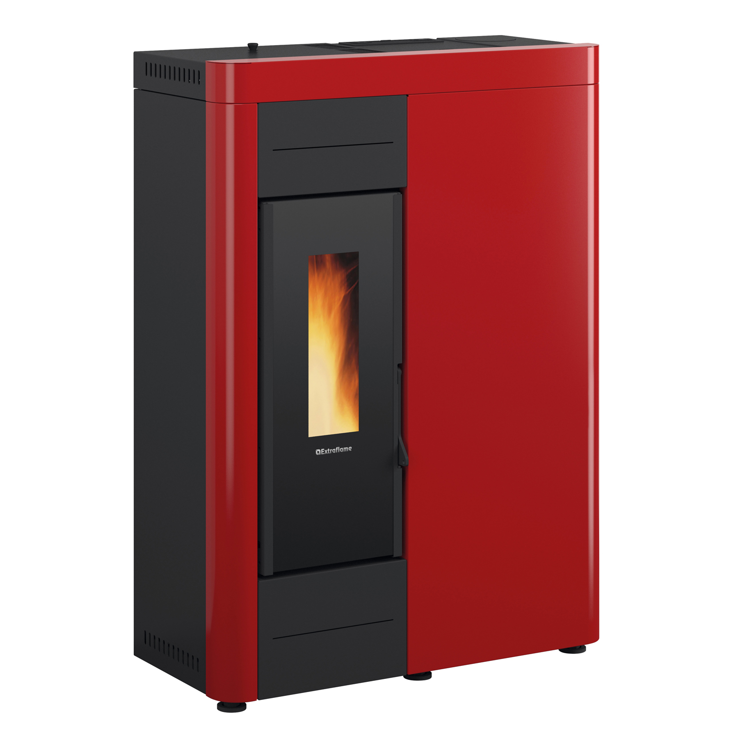 Extraflame VIRNA IDRO.16 wasserführender Pelletofen Stahl Bordeaux - THKE 600 Kombi-Speicher montiert silber 1x WT - Heizungsausdehnungsgefäß 80 L