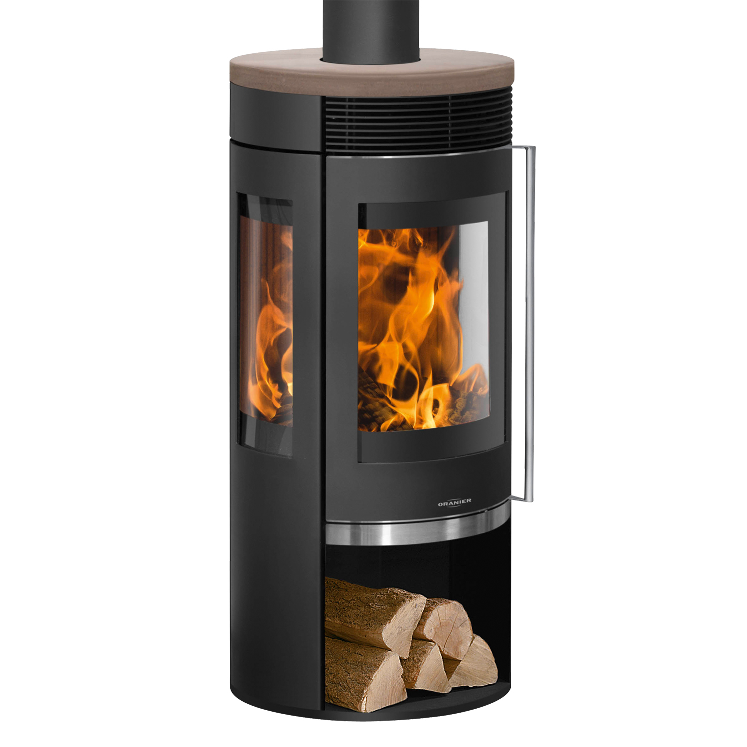 Oranier Rota TRE 2.0 Kaminofen Stahl Schwarz mit Keramik-Abdeckplatte Grappa