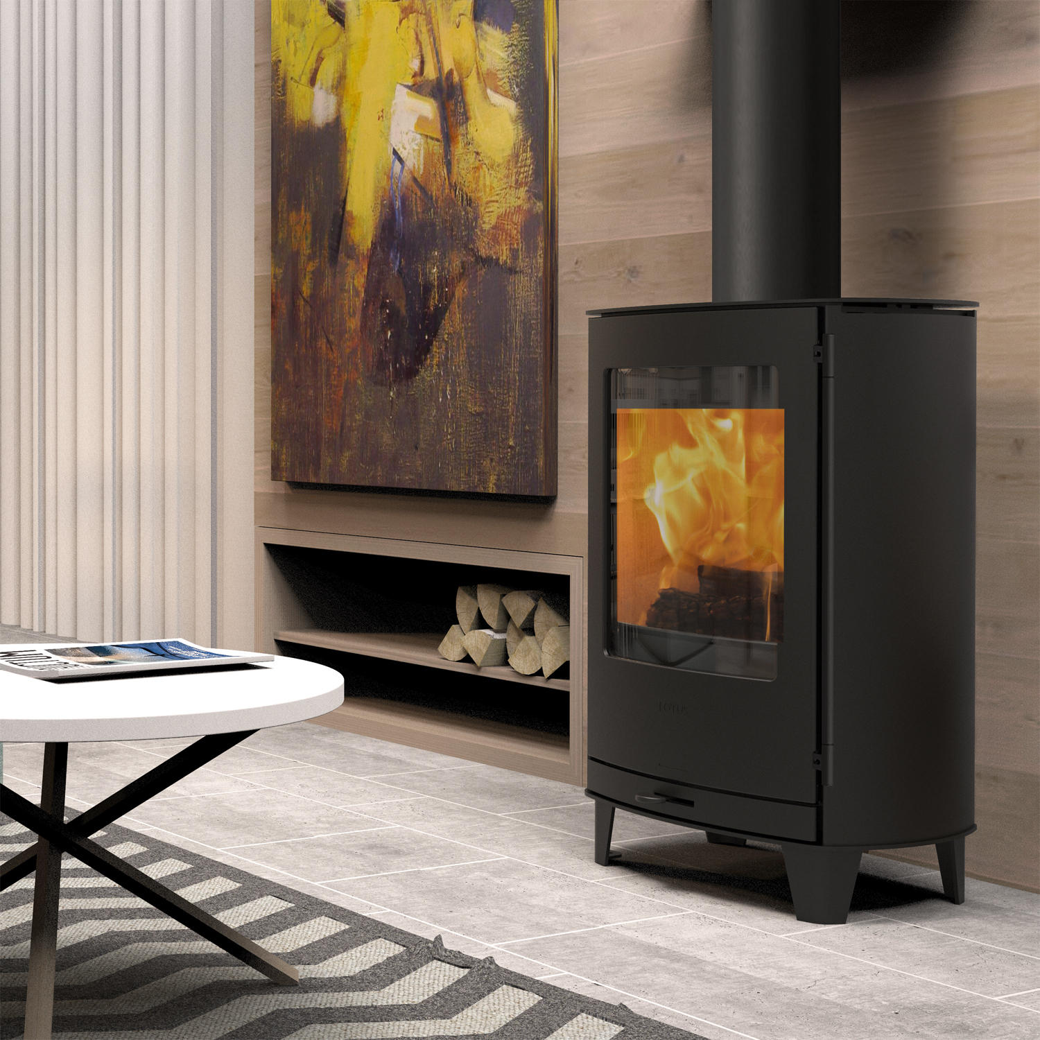 Lotus Jubilee Base Kaminofen Stahl Schwarz, Rauchabgang oben + 1 m³ Kaminholz gratis Lotus Jubilee Base Kaminofen Stahl Schwarz, Rauchabgang oben + 1 m³ Kaminholz gratis
