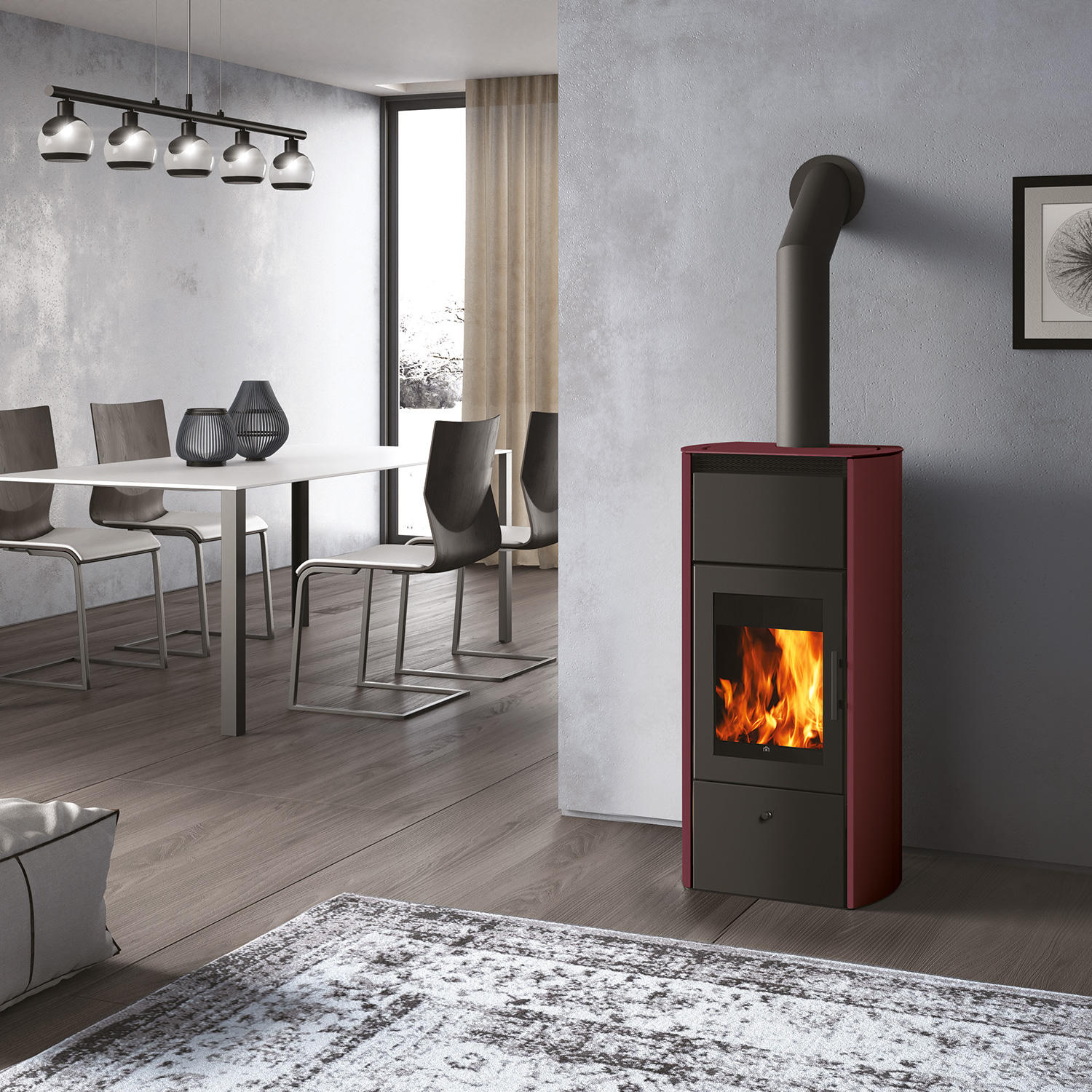 Edilkamin Flamma 14 CS Wasserführender Kaminofen Stahl Bordeaux