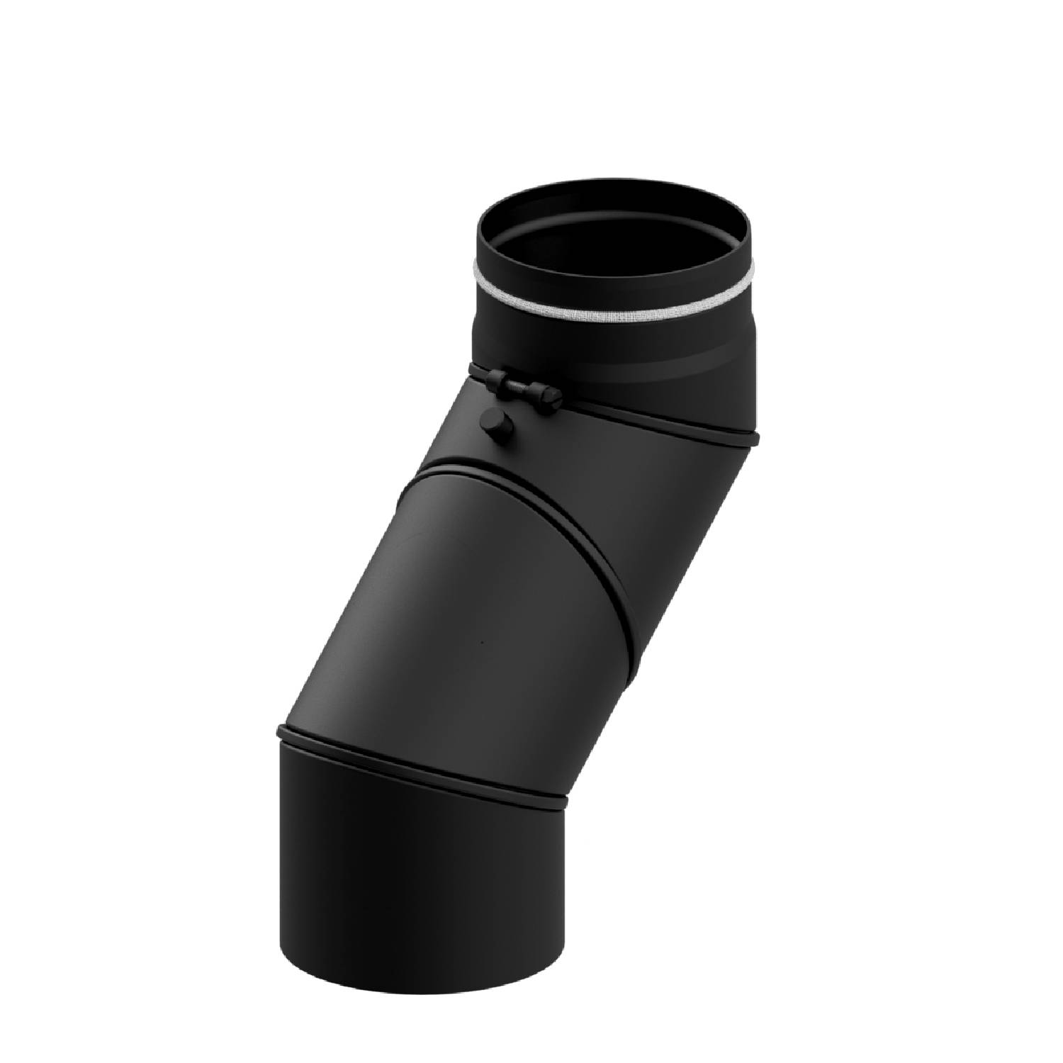 Raik Lifestyle Bogen Durchmesser 150/0°-135° 2,00mm eingezogen drehbar 4-tlg mit eingelegter Tür mit Dichtung schwarz für Rauchrohr/ Ofenrohr