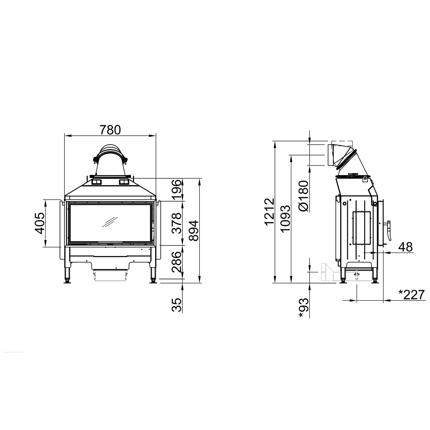 Spartherm Varia AS Kamineinsatz rechts 180 mm RR