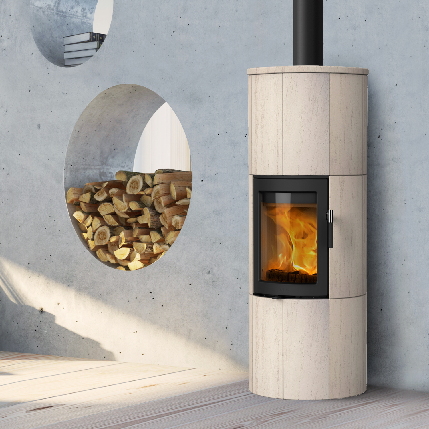 Lotus Maestro 152 Kaminofen Schwarz/ Limestone, Rauchabgang oben