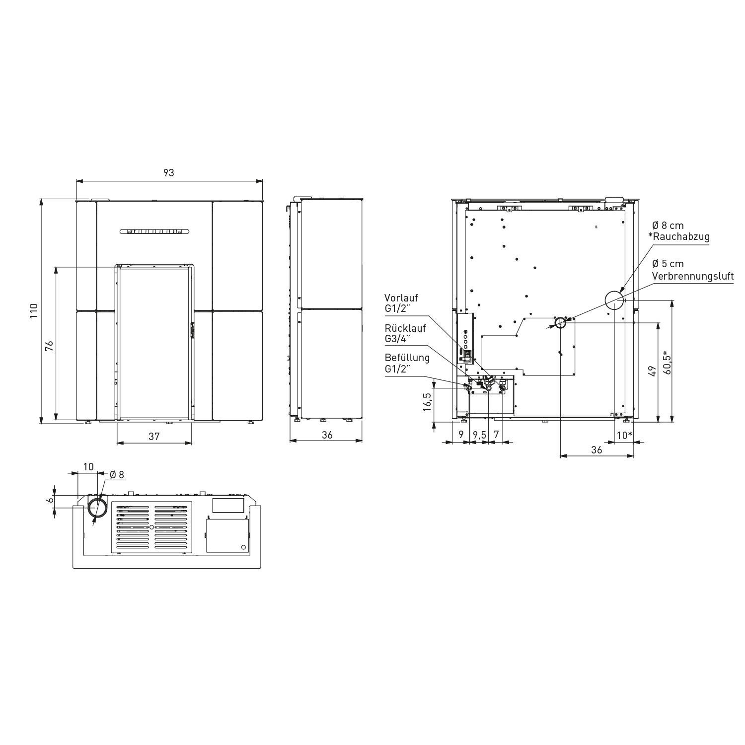 Edilkamin Blade H 15 Evo wasserführender Pelletofen Stahl / Glas Schwarz