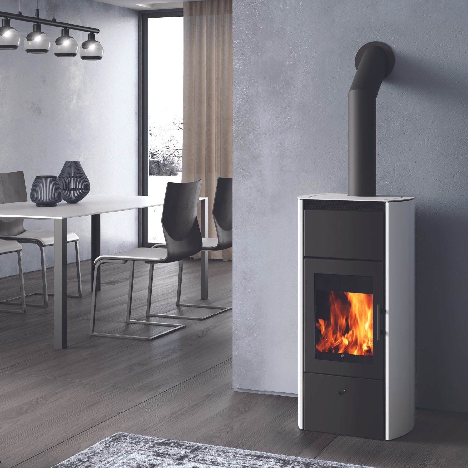 Edilkamin Flamma 14 CS Wasserführender Kaminofen Stahl Taubengrau Edilkamin Flamma 14 CS Wasserführender Kaminofen Stahl Taubengrau