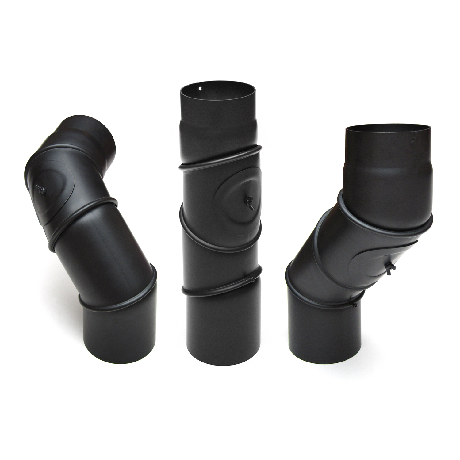 Raik Basic Multibogen 160mm schwarz mit Tür – 4teilig für Rauchrohr / Ofenrohr
