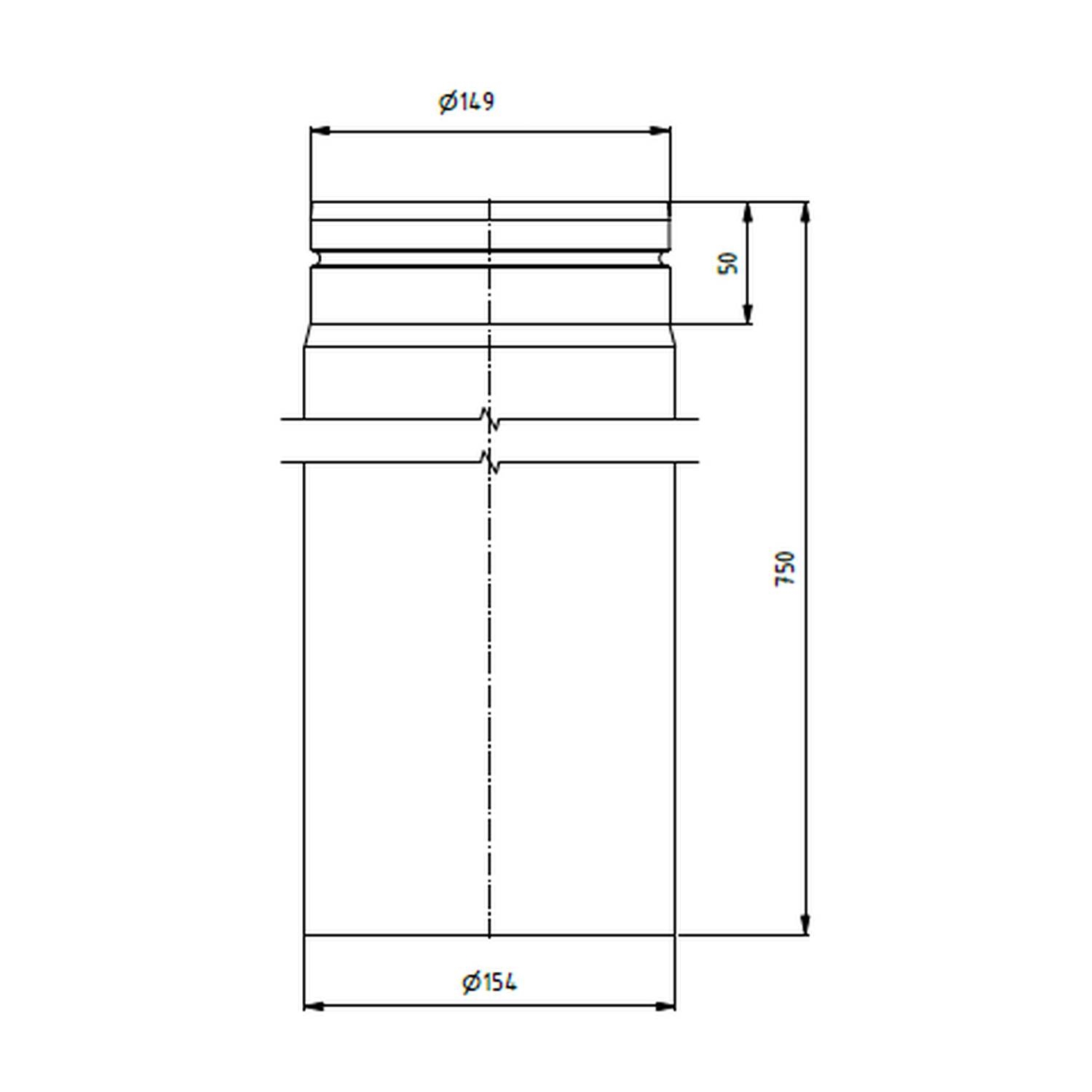 Raik Lifestyle Längenelement Durchmesser 150x750x2,00mm eingezogen mit Dichtung grau für Rauchrohr/ Ofenrohr
