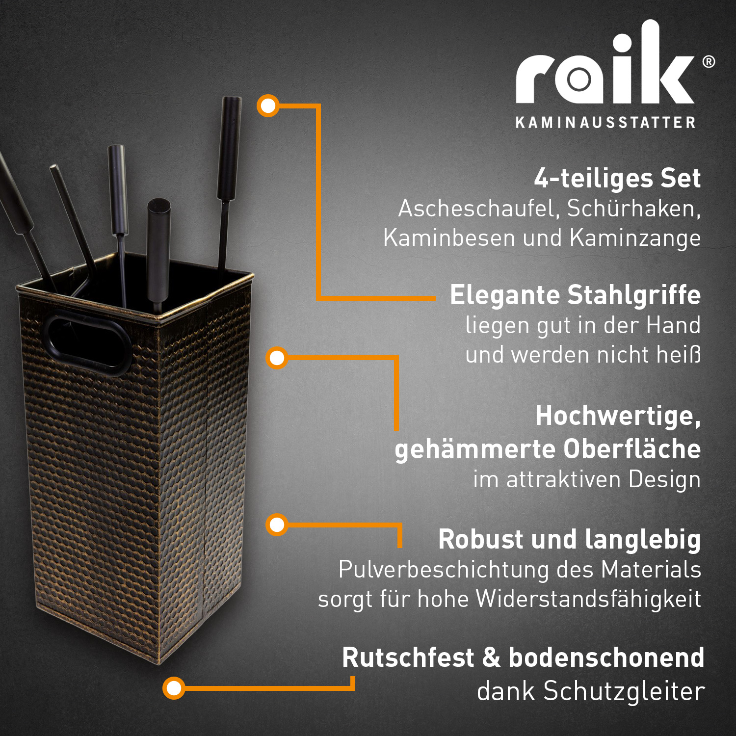 Raik Kaminbesteck Oskar Set 5-teilig Bronze