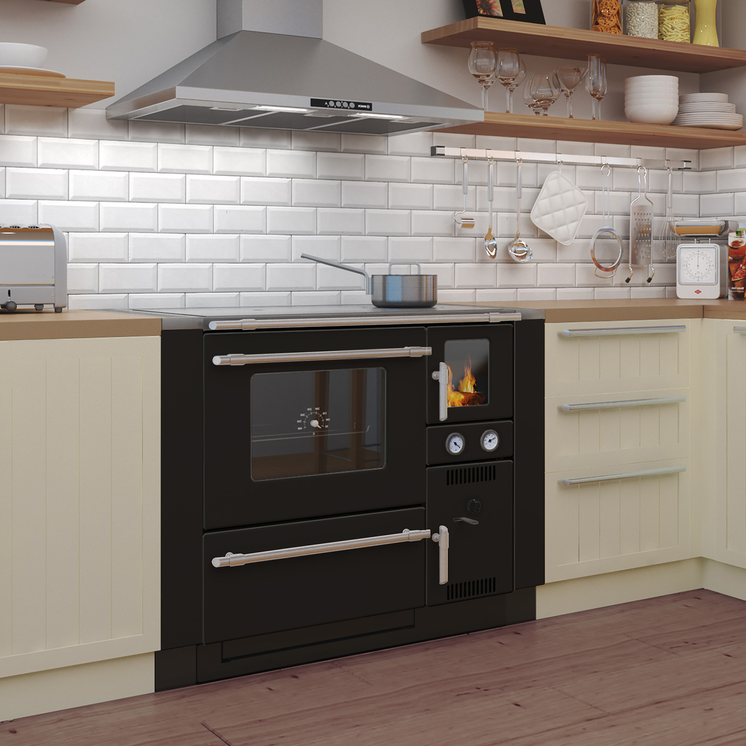 Wamsler K 148 Küchenofen wasserführend Schwarz/Matt, Rauchrohr links Wamsler K 148 Küchenofen wasserführend Schwarz/Matt, Rauchrohr links