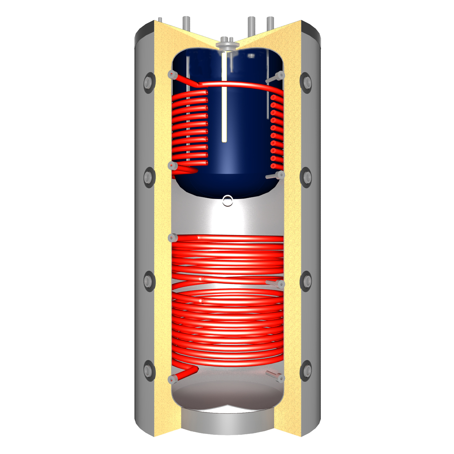 Pufferspeicher THKE/R2 1500 (1501 Liter) mit Brauchwasser + 2x Solarwärmetauscher Pufferspeicher THKE/R2 1500 (1501 Liter) mit Brauchwasser + 2x Solarwärmetauscher
