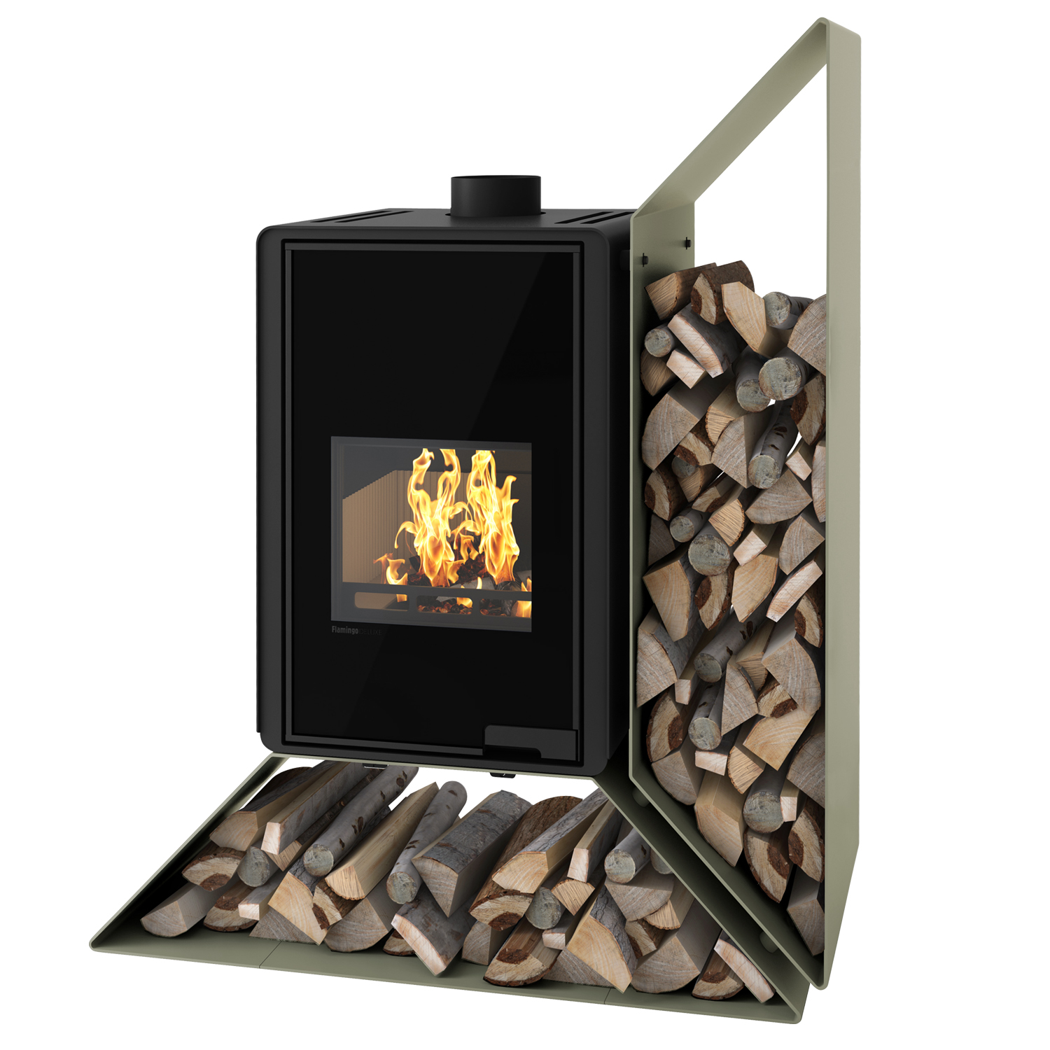 HS Flamingo Deluxe Kampa Kaminofen Olive Regal rechts