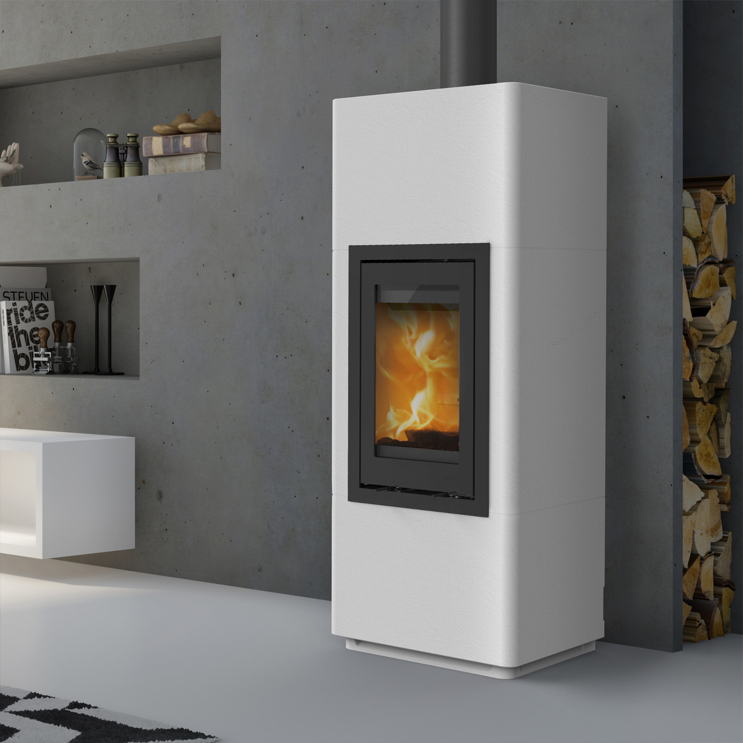 Lotus Beto 700 Kaminofen Tür Grau, Topplatte Grau, Rauchabgang oben