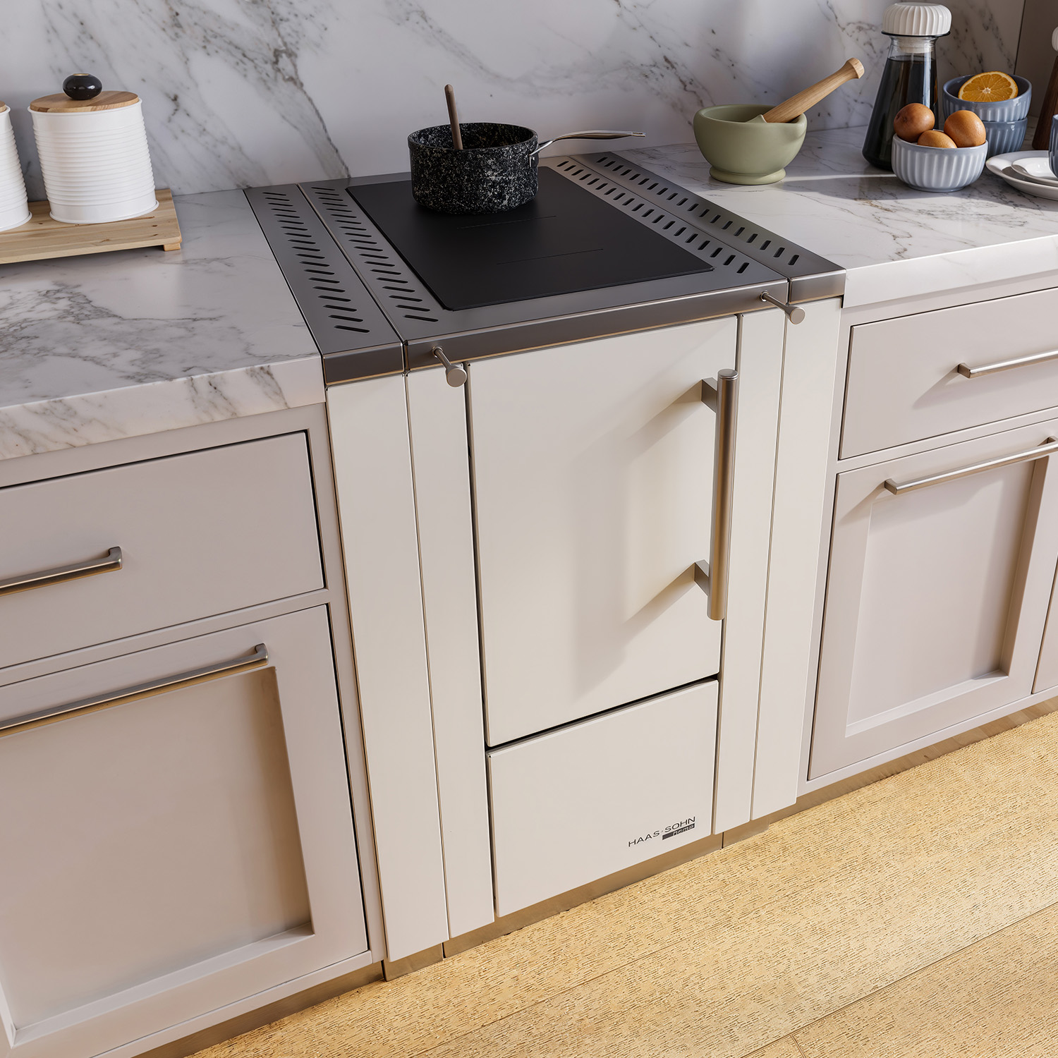 Haas+Sohn HS 40 ohne Sichtfenster Küchenofen weiß Herdrahmen Edelstahl Stahlkochplatte