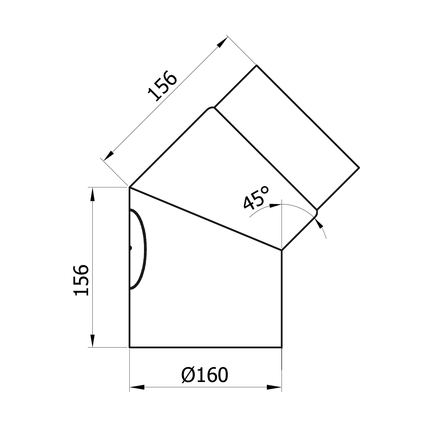 Raik Basic Rauchrohrbogen 160mm schwarz 45° mit Tür für Rauchrohr / Ofenrohr