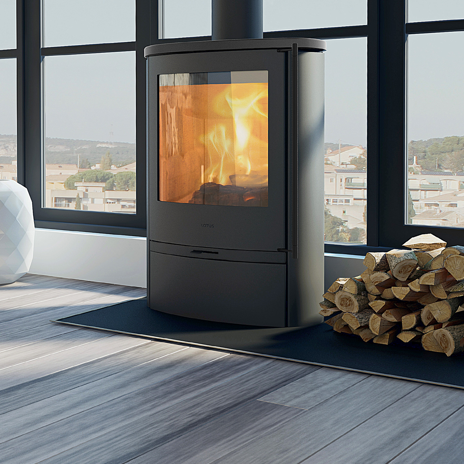 Lotus Jubilee 35 Kaminofen Schwarz, Rauchabgang oben + 1 m³ Kaminholz gratis Lotus Jubilee 35 Kaminofen Schwarz, Rauchabgang oben + 1 m³ Kaminholz gratis