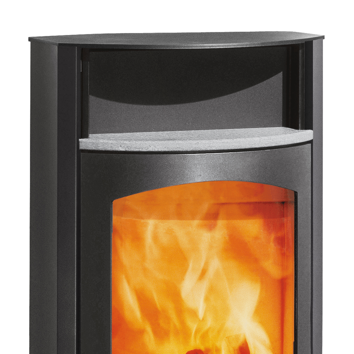 Austroflamm Koko 2.0 Kaminofen Stahl Gussgrau, Warmhaltefach Speckstein, Guss-Topplatte, RRA hinten