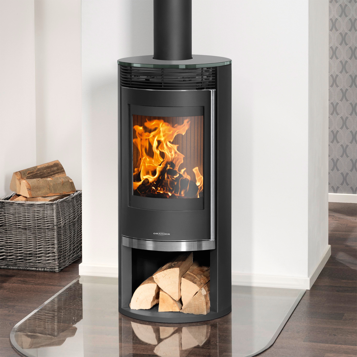 Oranier Rota 2.0 Kaminofen Stahl Schwarz mit Glas-Abdeckplatte