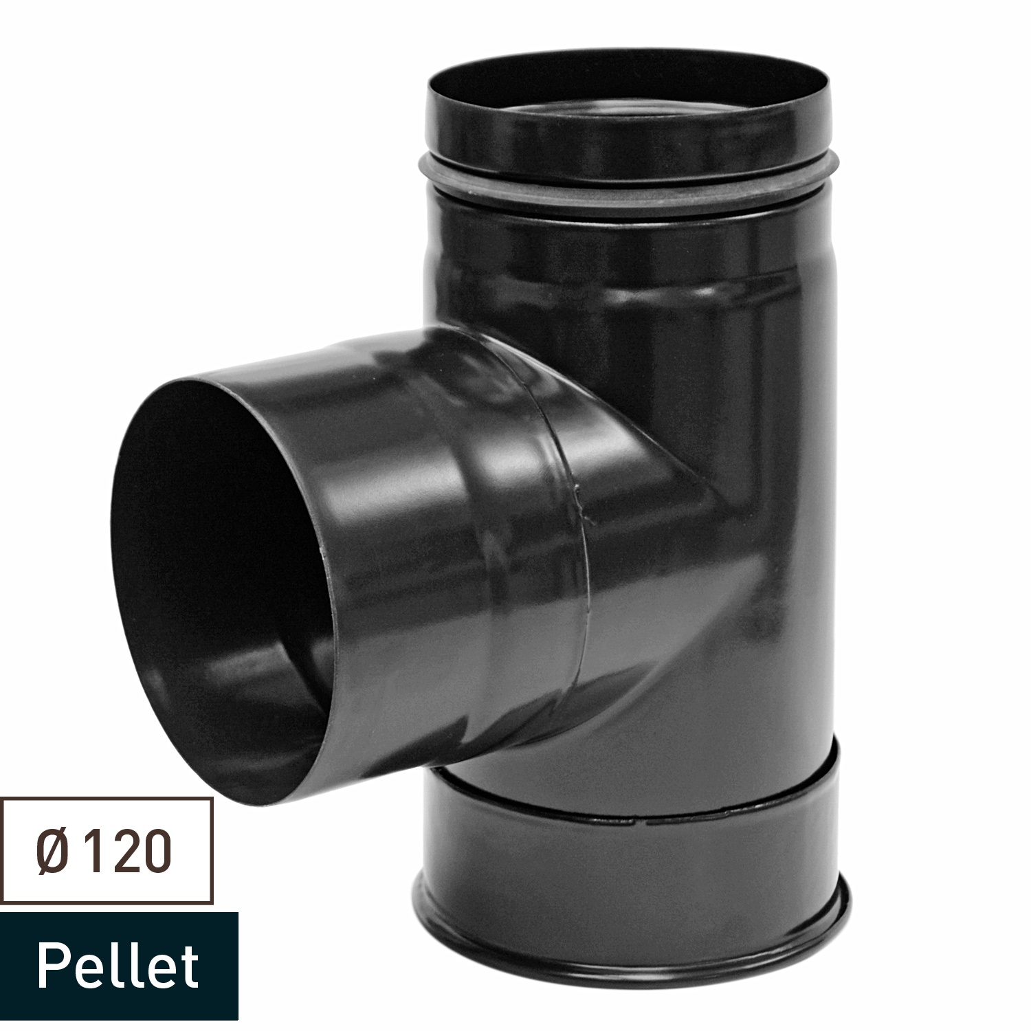 Raik Pelletrohr / Ofenrohr 120mm - Kapselknie ohne Dichtung (T-Stück) schwarz