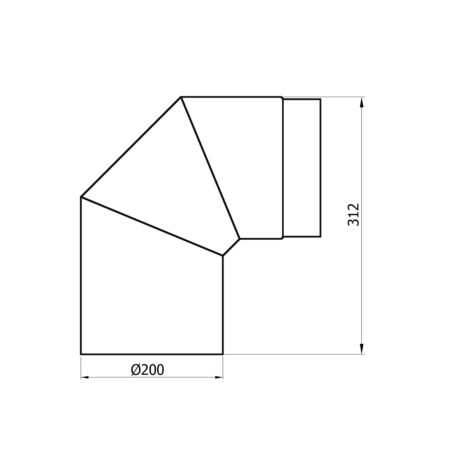 Raik Basic Rauchrohrbogen 200mm schwarz 90° ohne Tür für Rauchrohr / Ofenrohr