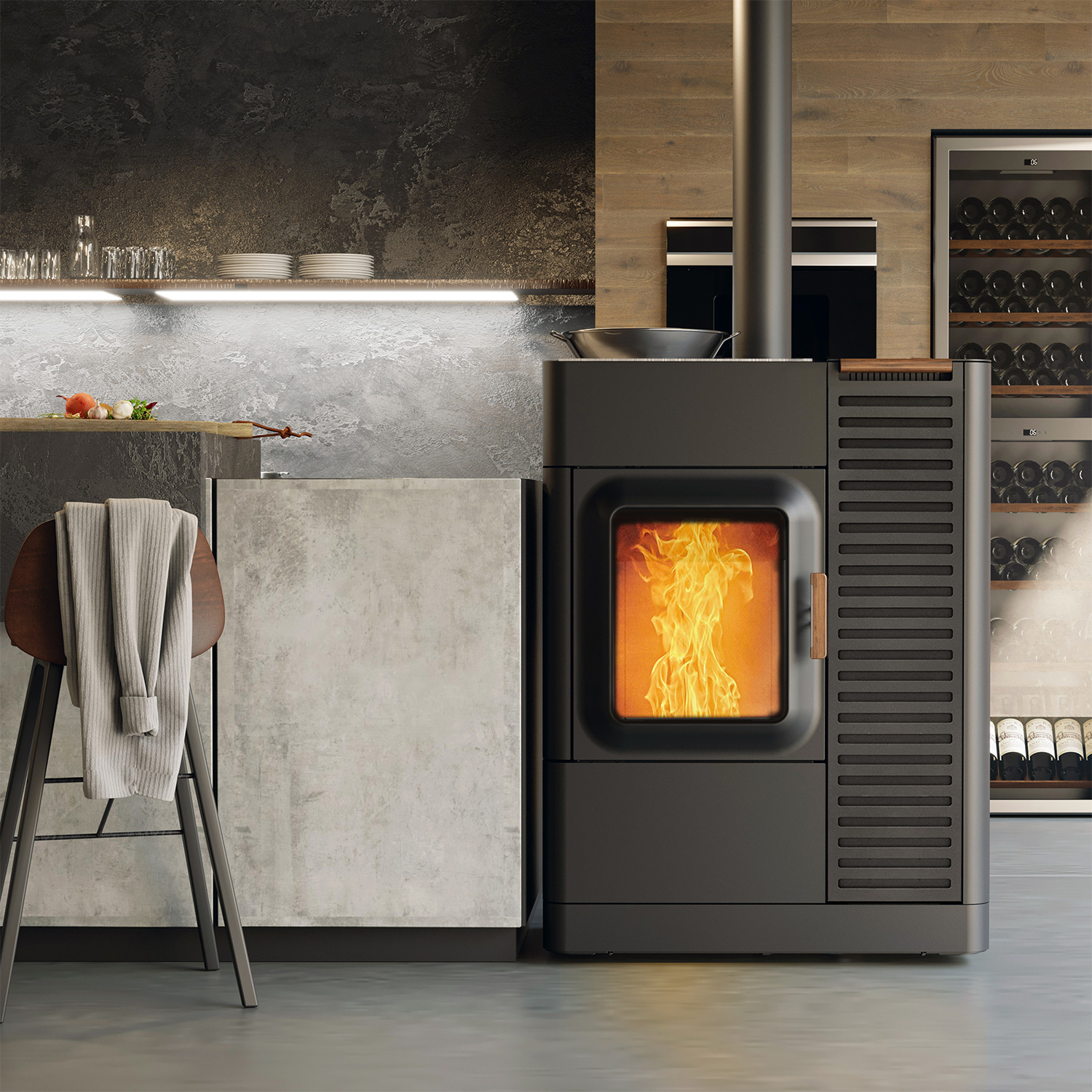 Austroflamm Mo Duo Cook Kombi-Kaminofen Stahl Schwarz + 450 kg Pellets gratis
