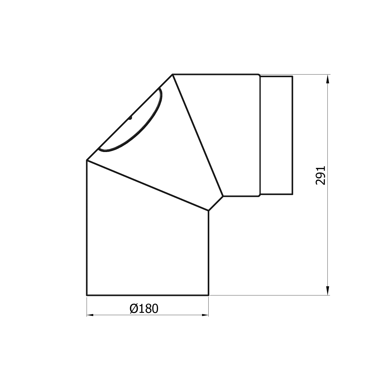 Raik Basic Rauchrohrbogen 180mm schwarz 90° mit Tür für Rauchrohr / Ofenrohr