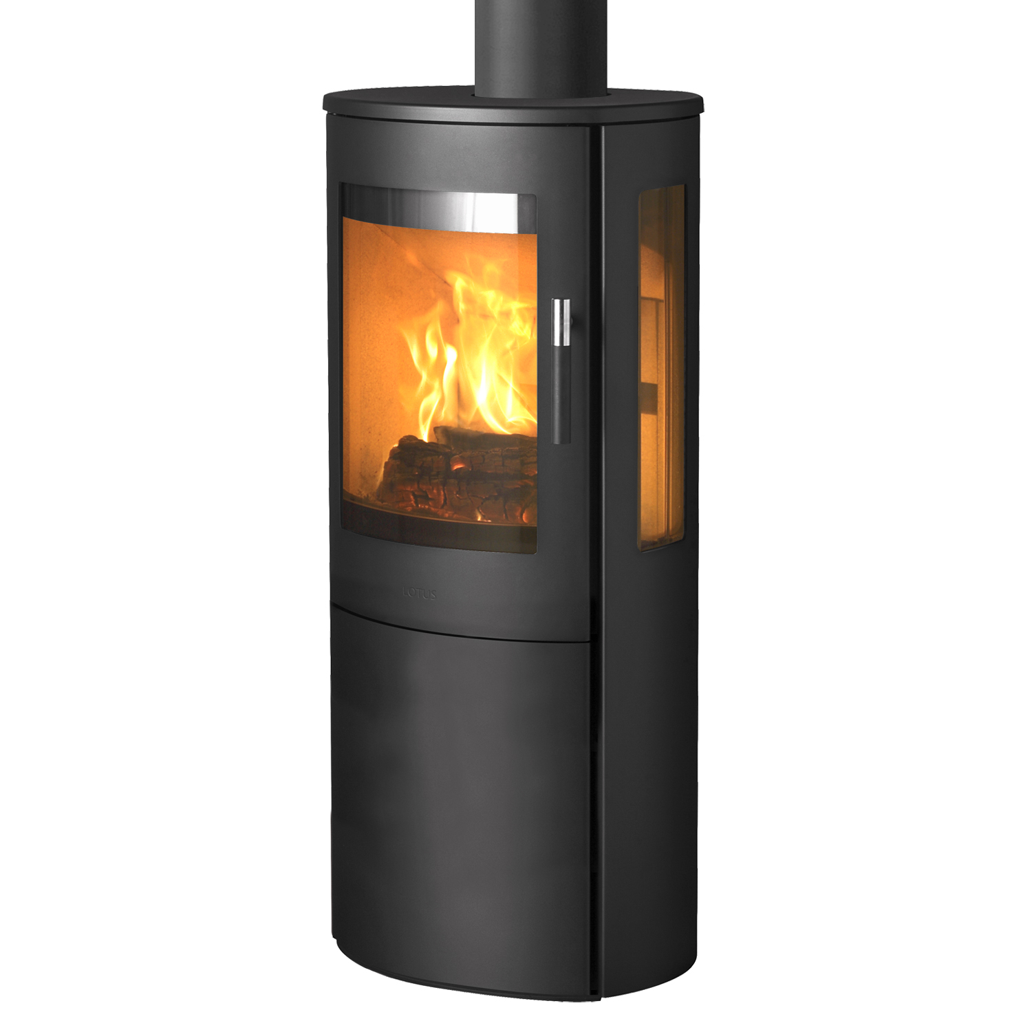 Lotus Mira 4 Kaminofen Schwarz, Rauchabgang oben + 1 m³ Kaminholz gratis