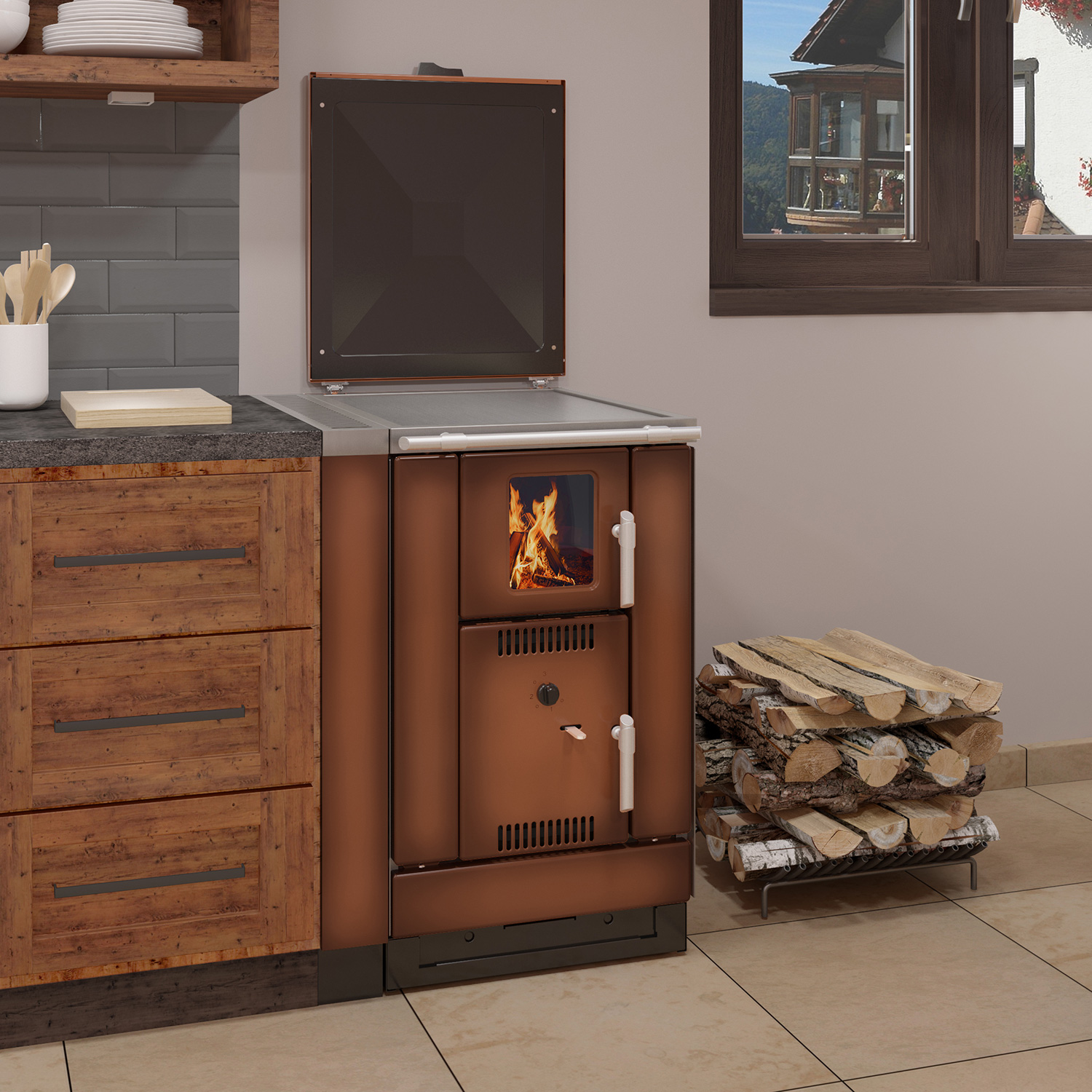 Wamsler K 158 F Küchenofen wasserführend Maron Stahlplatte Wamsler K 158 F Küchenofen wasserführend Maron Stahlplatte