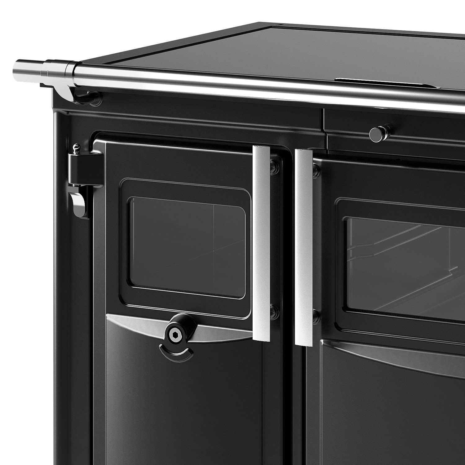 Hergom PAS 100 SE Küchenofen Gusseisen schwarz, Herdplatte Glaskeramik, RR hinten