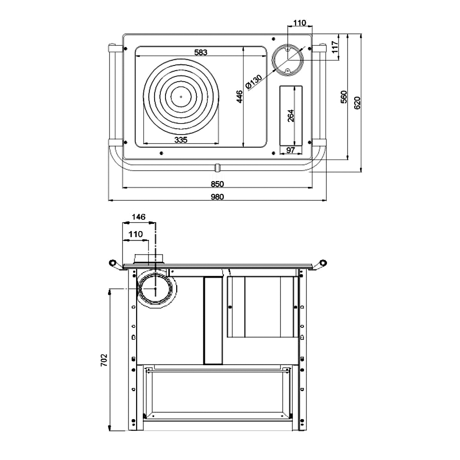 Wamsler K 85 F Küchenofen Stahl Anthrazit, Backfach rechts