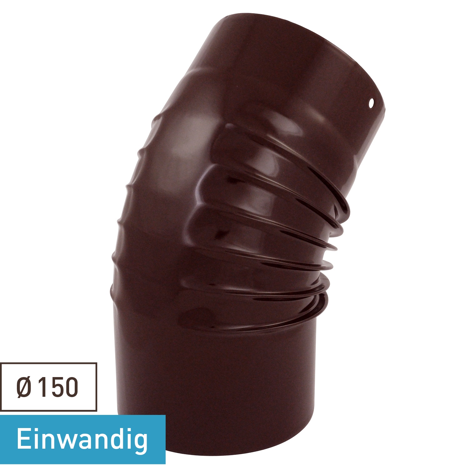 Raik Rauchrohrbogen / Ofenrohrbogen Emaille 150mm - 45° Bogen gerippt Braun