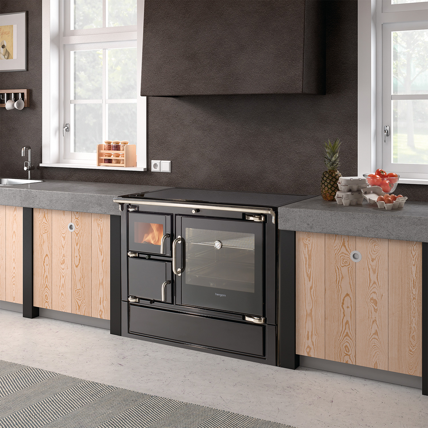 Hergom Eclecsys 100 SE Küchenofen Gusseisen schwarz, inkl. Herdabdeckung aus Glaskeramik Hergom Eclecsys 100 SE Küchenofen Gusseisen schwarz, inkl. Herdabdeckung aus Glaskeramik