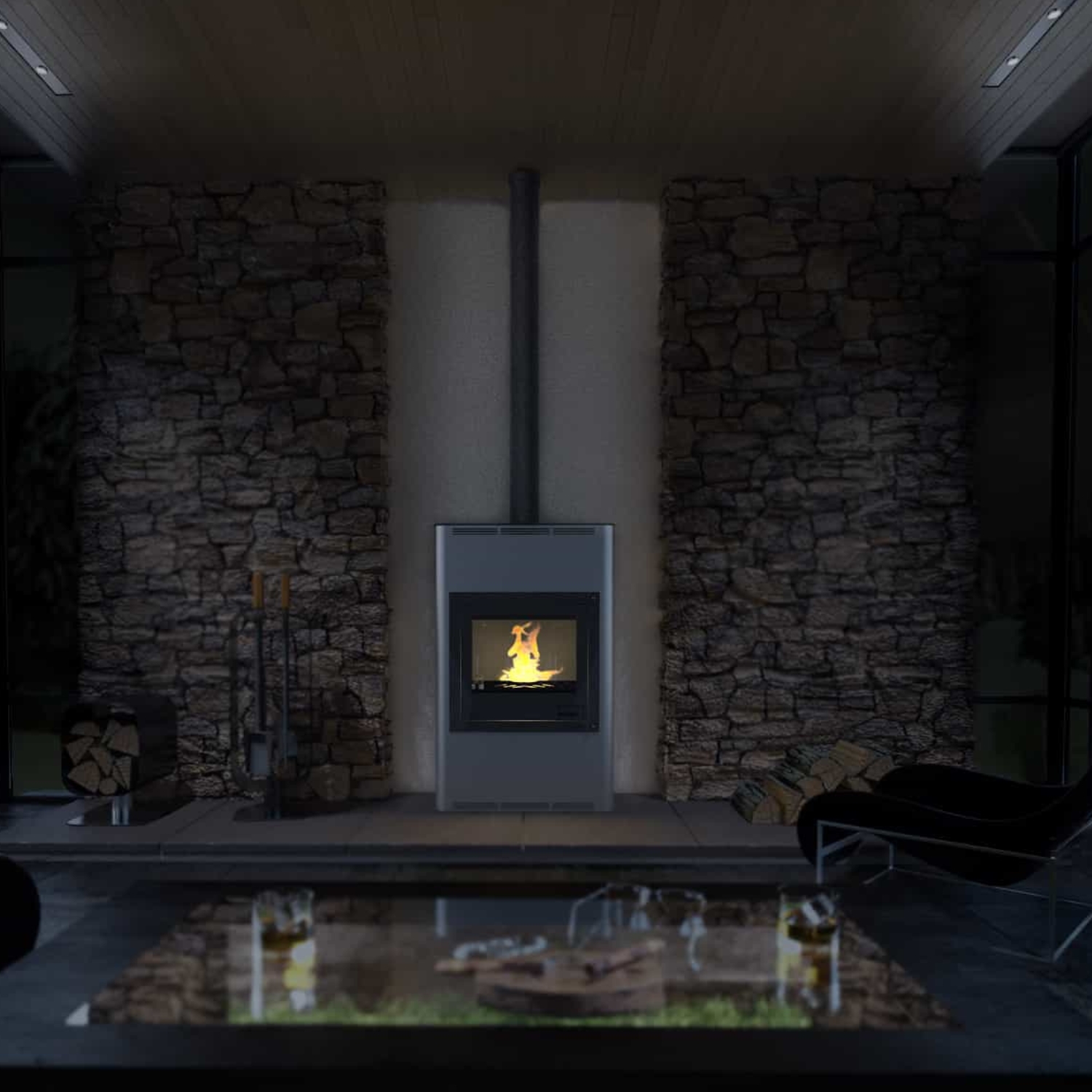 Aquaflam 25 Automatic Wasserführender Kaminofen Grey