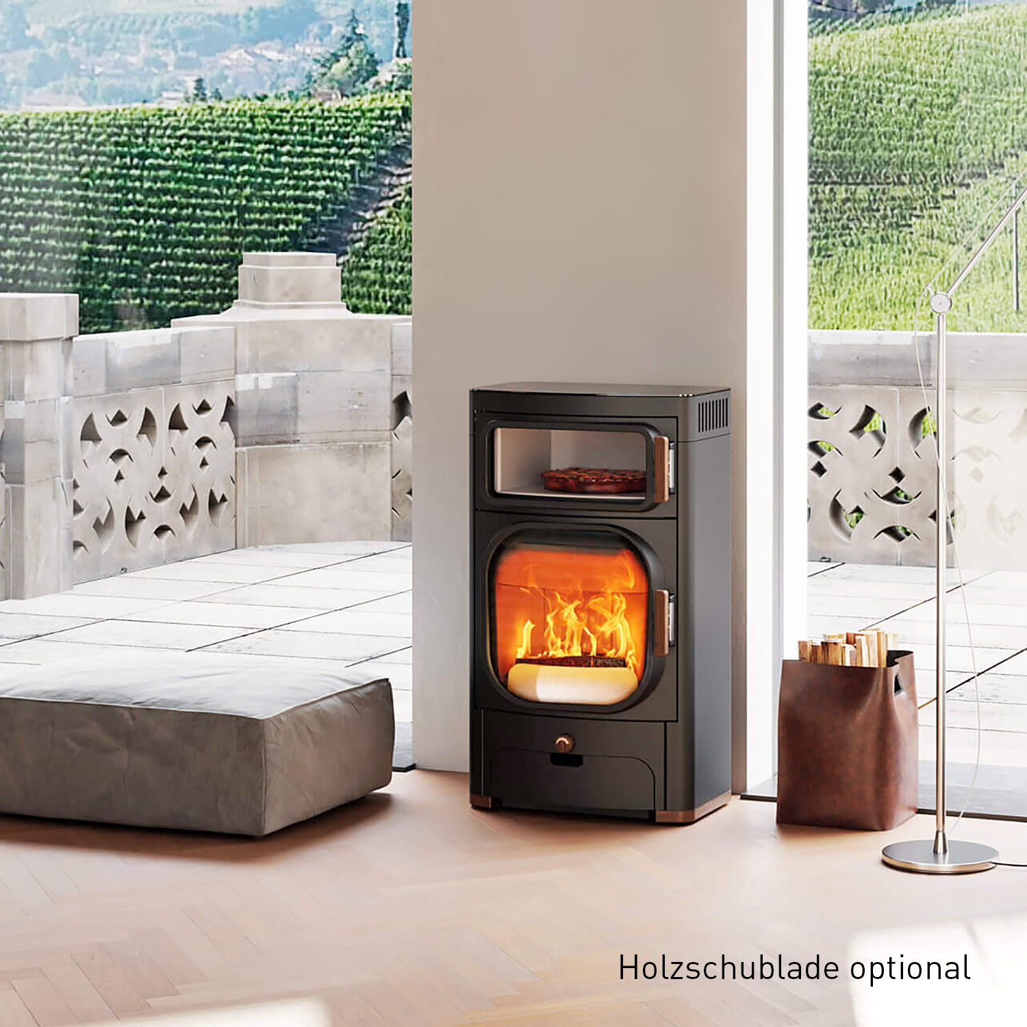 Austroflamm Heidi Back 2.0 Kaminofen Stahl Gussgrau Rauchabgang hinten