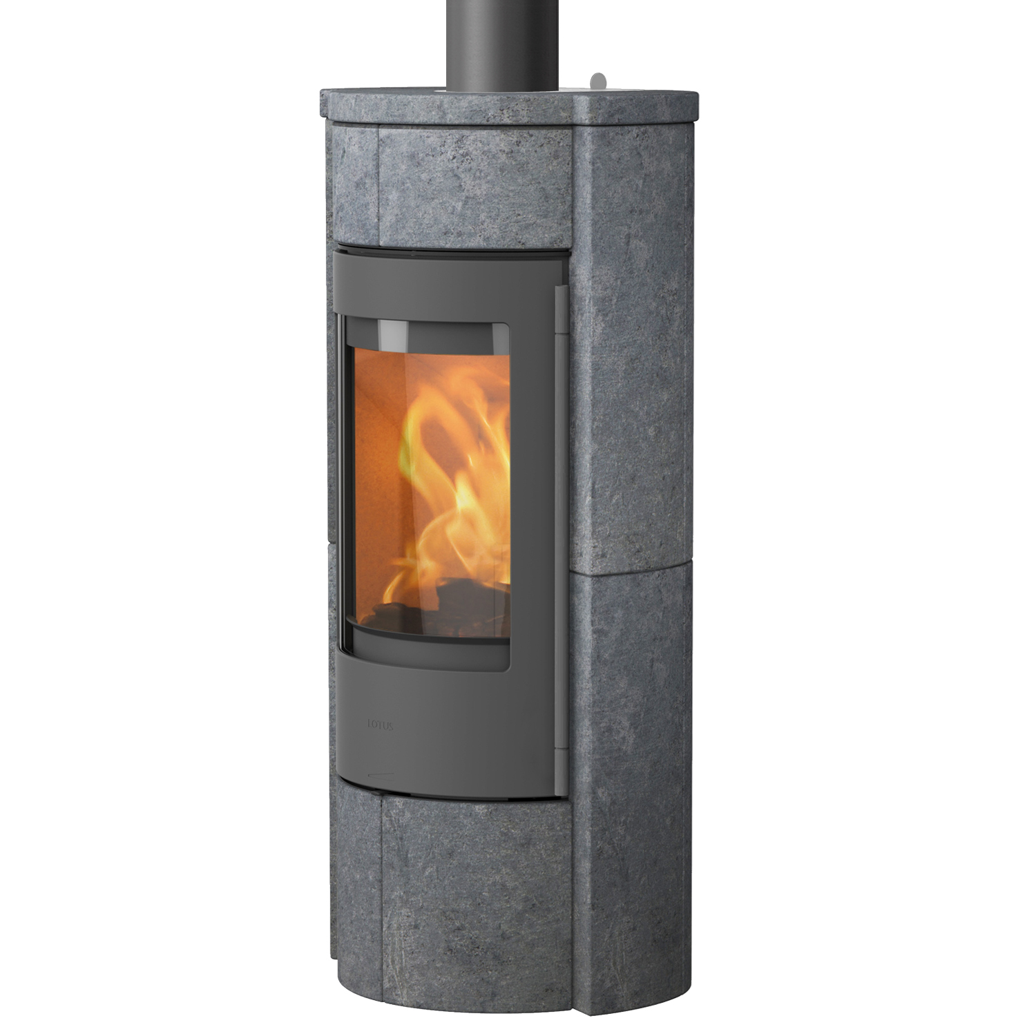 Lotus Prestige M Kaminofen Grau Speckstein, inkl. PowerStones, DIBt, RR oben