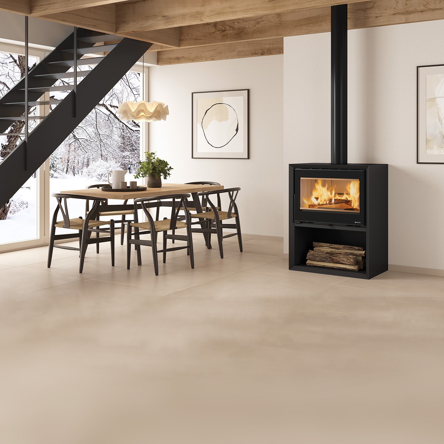 La Nordica Prestige Line Dante Kaminofen Stahl Mattschwarz mit Holzfach